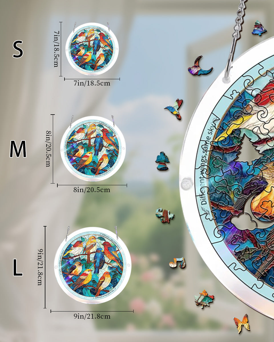 Acrylic Jigsaw Puzzle Suncatcher - Glowing Feather Haven
