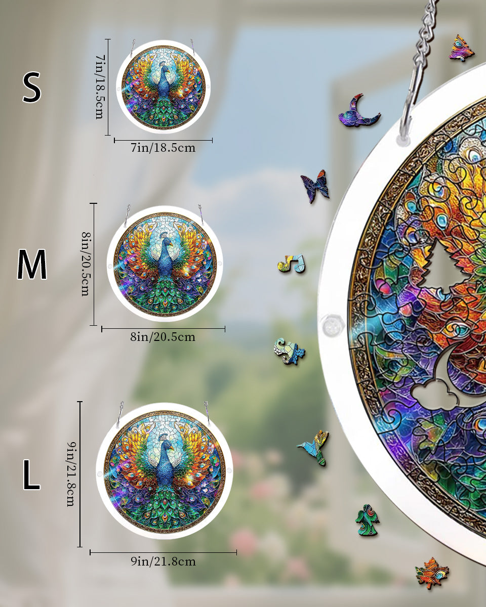 Acrylic Jigsaw Puzzle Suncatcher - Peacock of Radiance