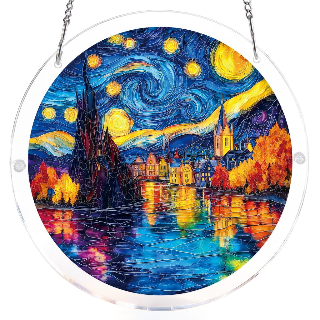 Starlit Village Light Suncatcher-Acrylic Window Art