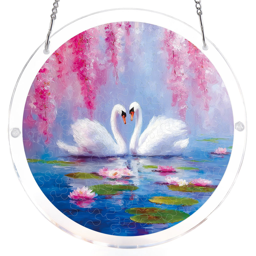 Swans in Blossom Lake Light Suncatcher-Acrylic Window Art