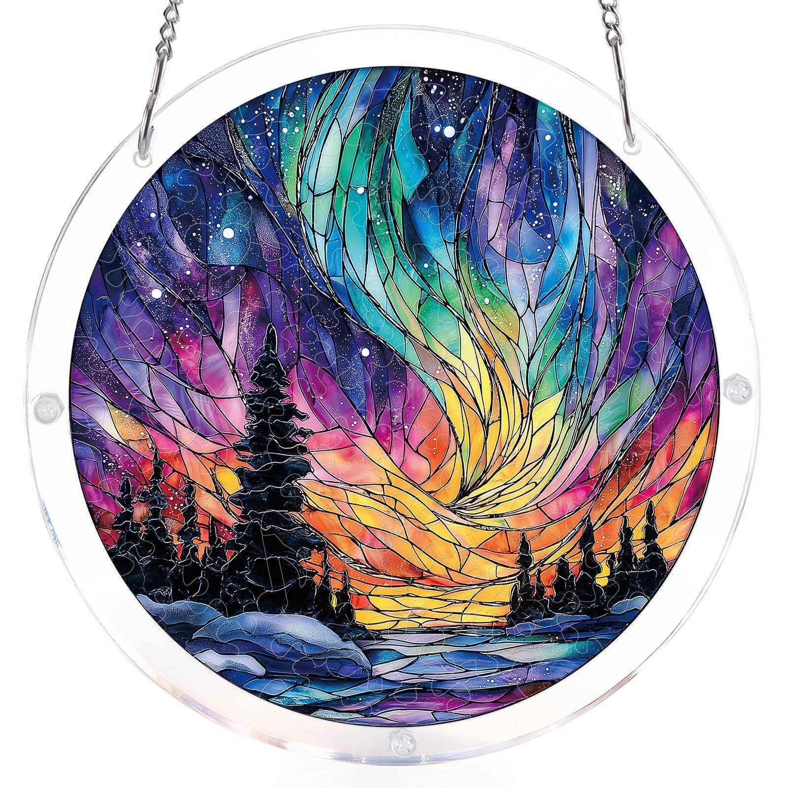 Snowy Aurora Night Light Suncatcher-Acrylic Window Art