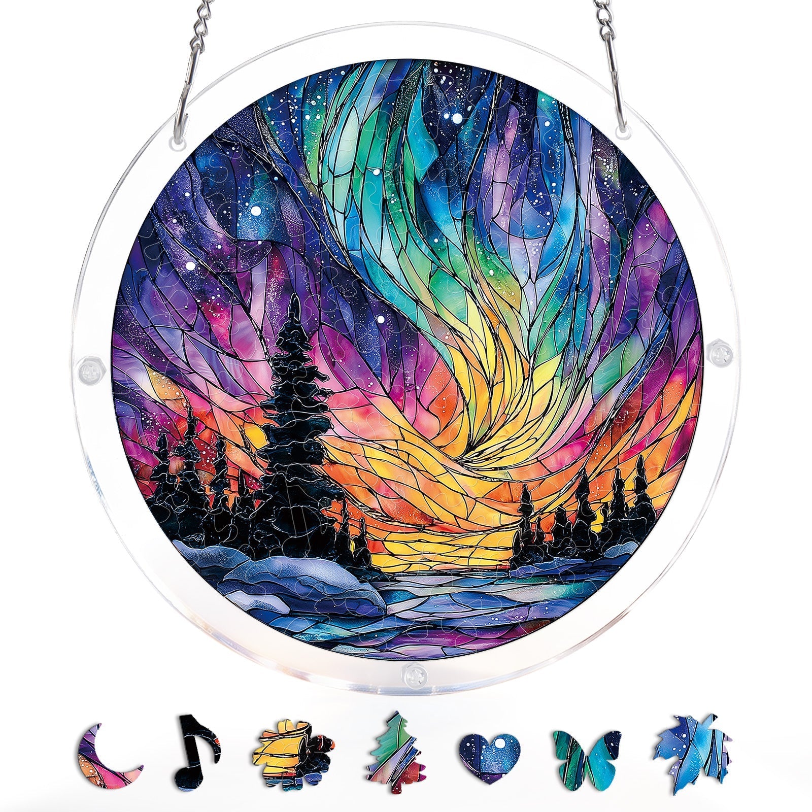Snowy Aurora Night Light Suncatcher-Acrylic Window Art