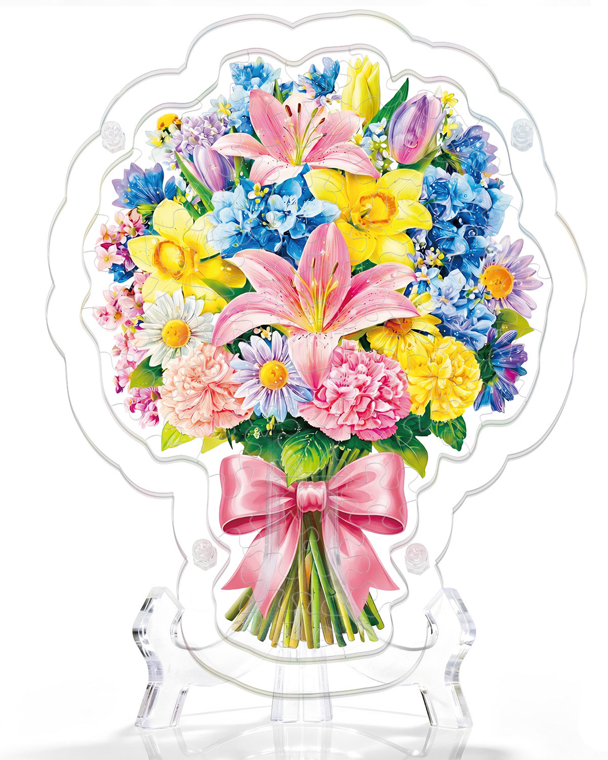 Acrylic Tabletop Suncatcher - Pink Lily & Daffodil Bouquet