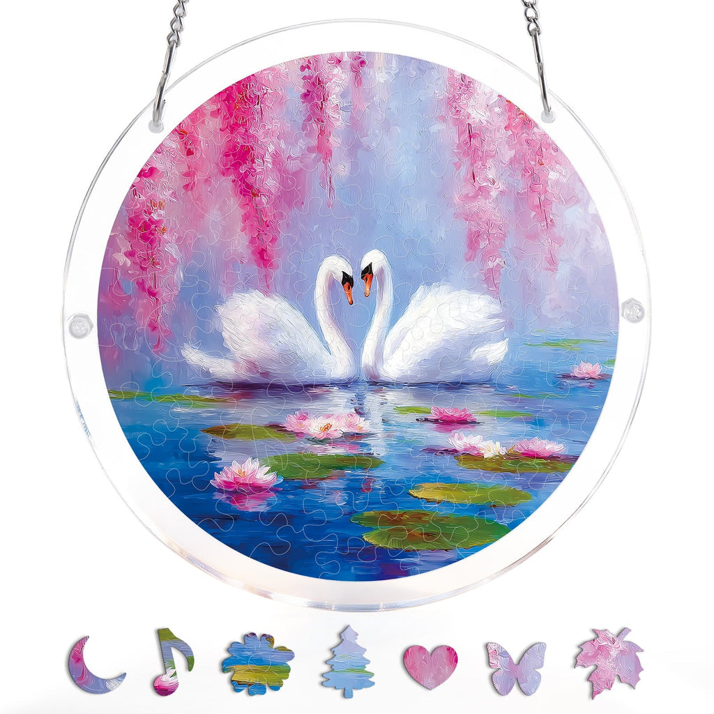 Swans in Blossom Lake Light Suncatcher-Acrylic Window Art