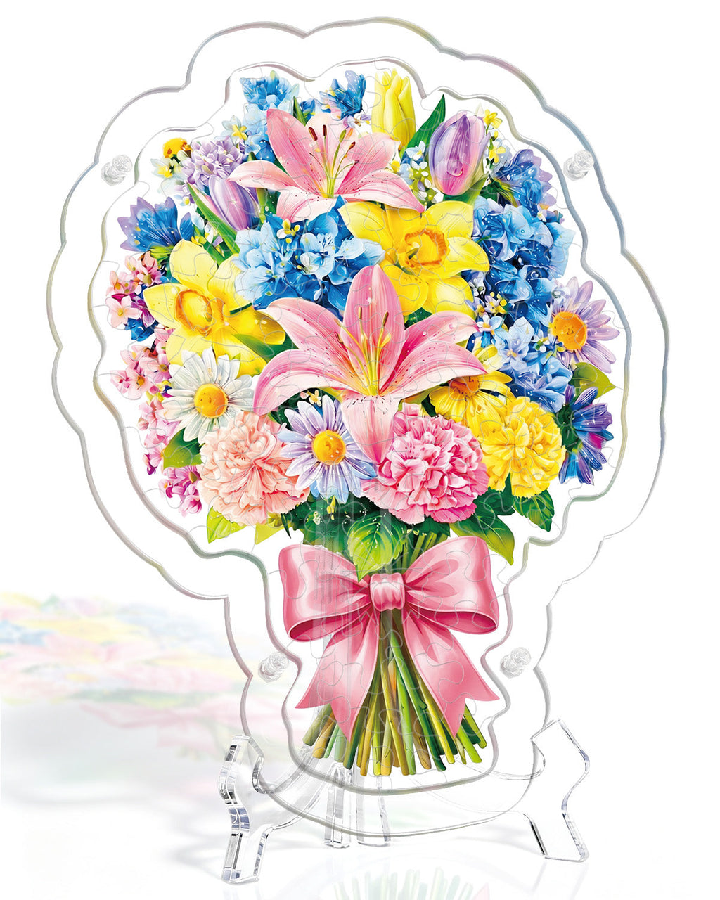 Acrylic Tabletop Suncatcher - Pink Lily & Daffodil Bouquet