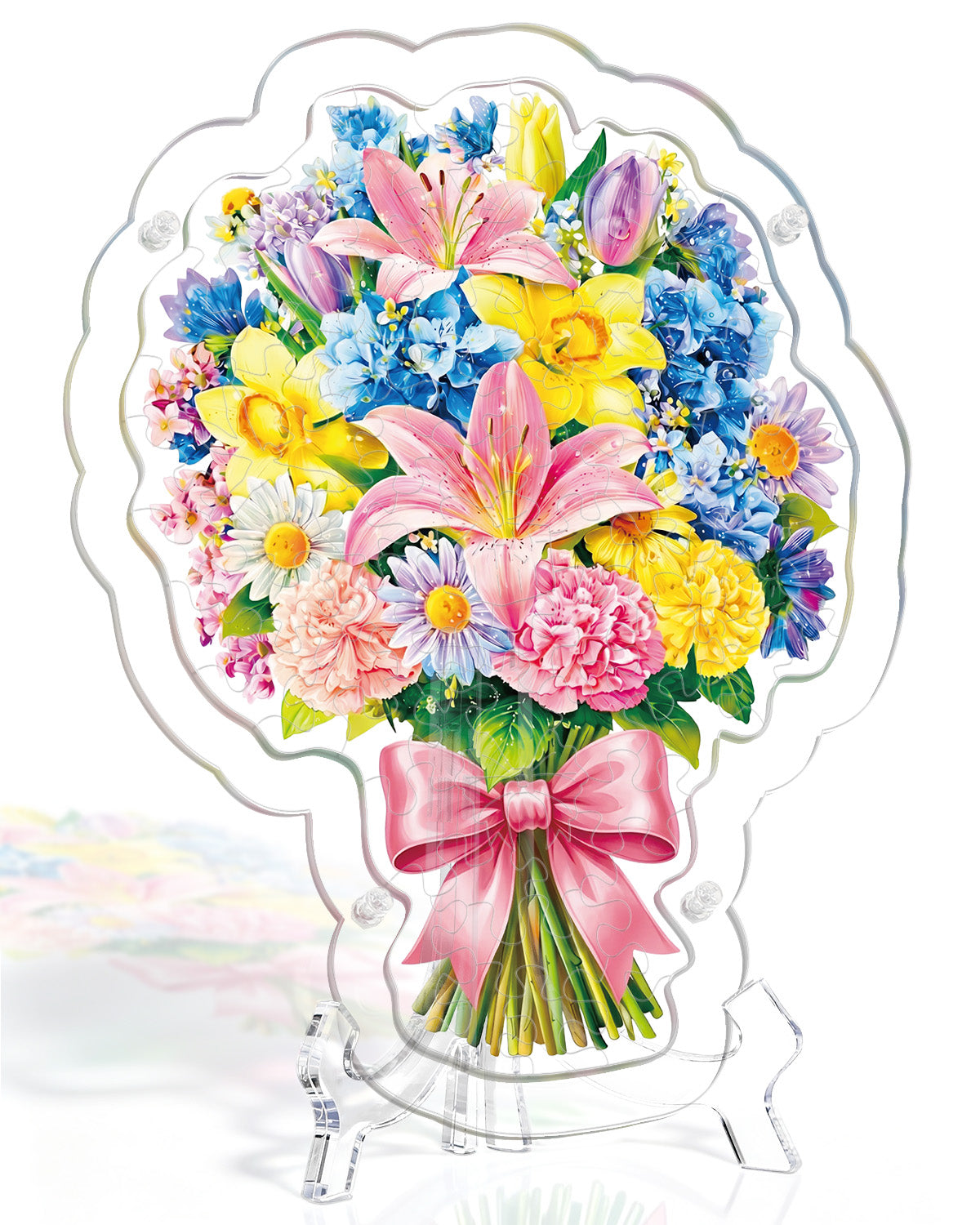 Acrylic Tabletop Suncatcher - Pink Lily & Daffodil Bouquet