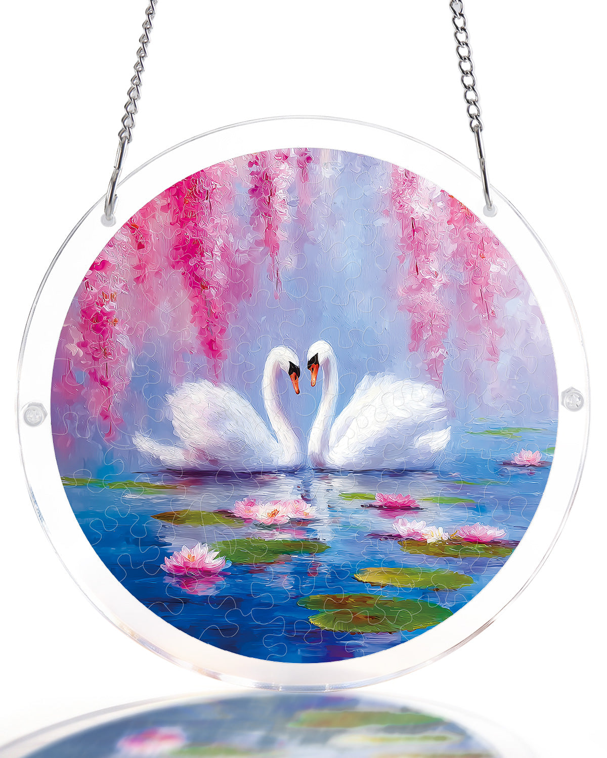 Swans in Blossom Lake Light Suncatcher-Acrylic Window Art