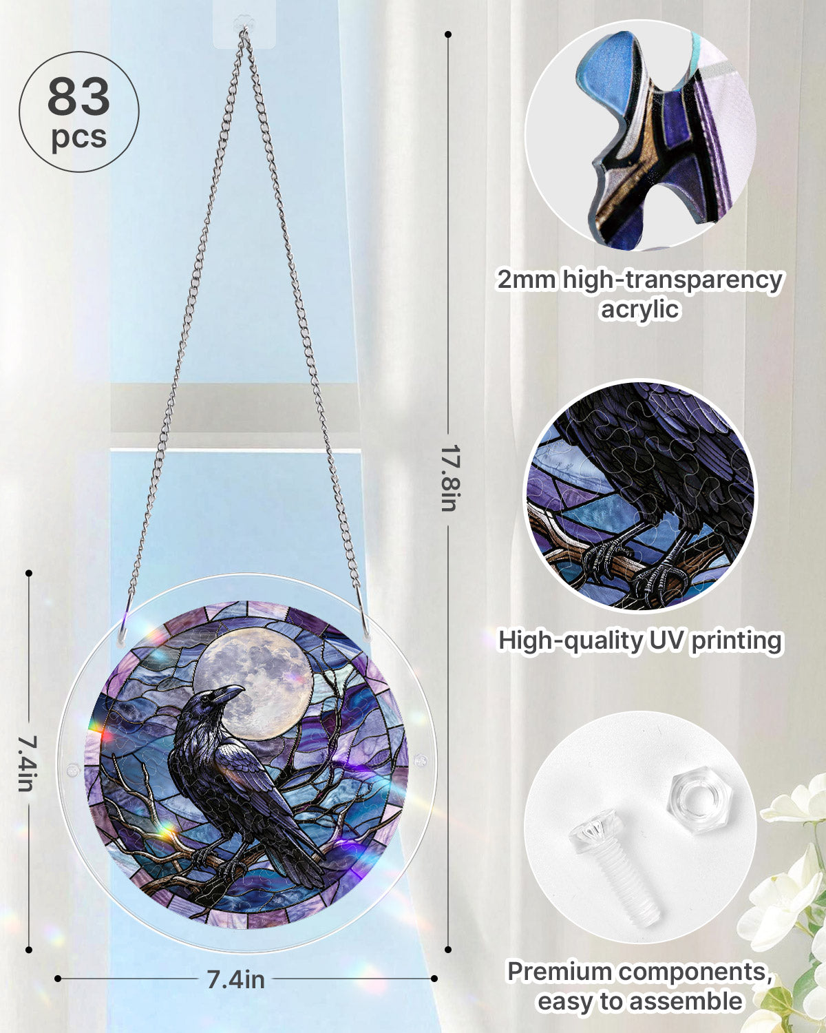 Moonlit Raven Light Suncatcher-Acrylic Window Art