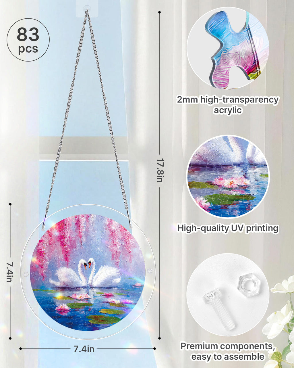 Swans in Blossom Lake Light Suncatcher-Acrylic Window Art