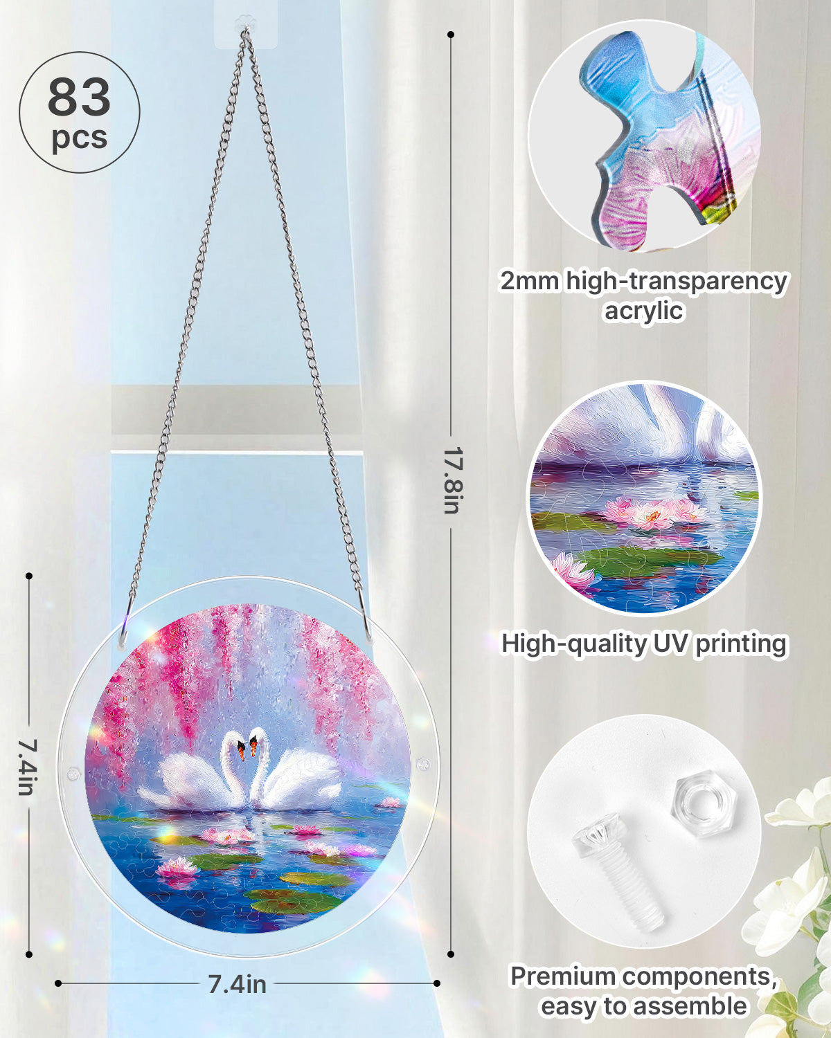 Swans in Blossom Lake Light Suncatcher-Acrylic Window Art