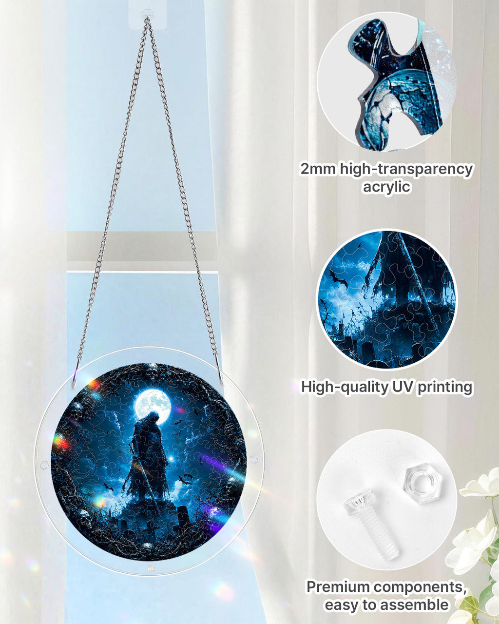Moonlit Guardian Light Suncatcher-Acrylic Window Art