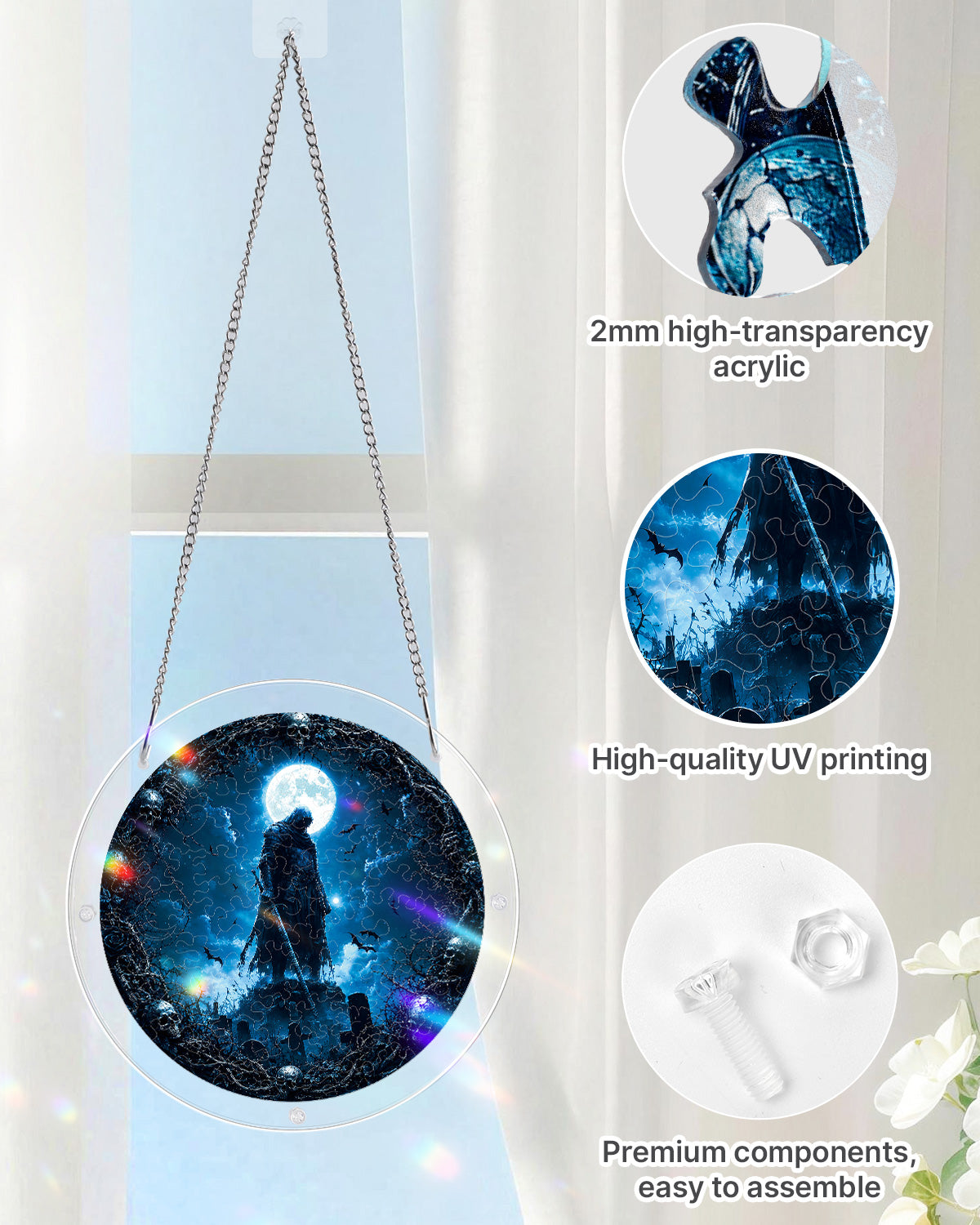 Moonlit Guardian Light Suncatcher-Acrylic Window Art