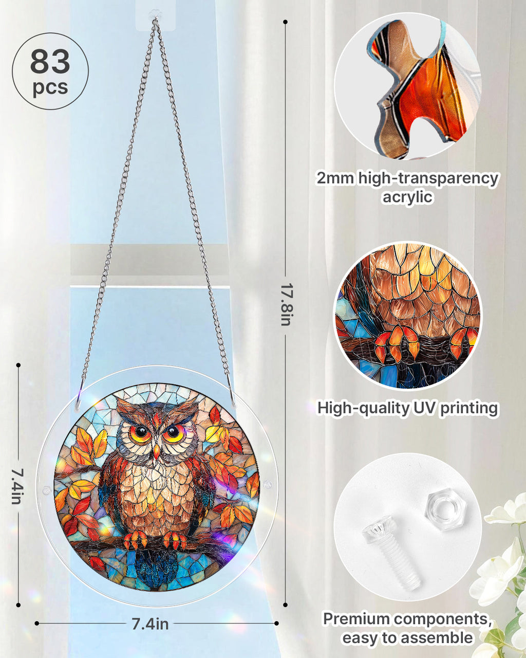 Autumn Owl Light Suncatcher-Acrylic Window Art