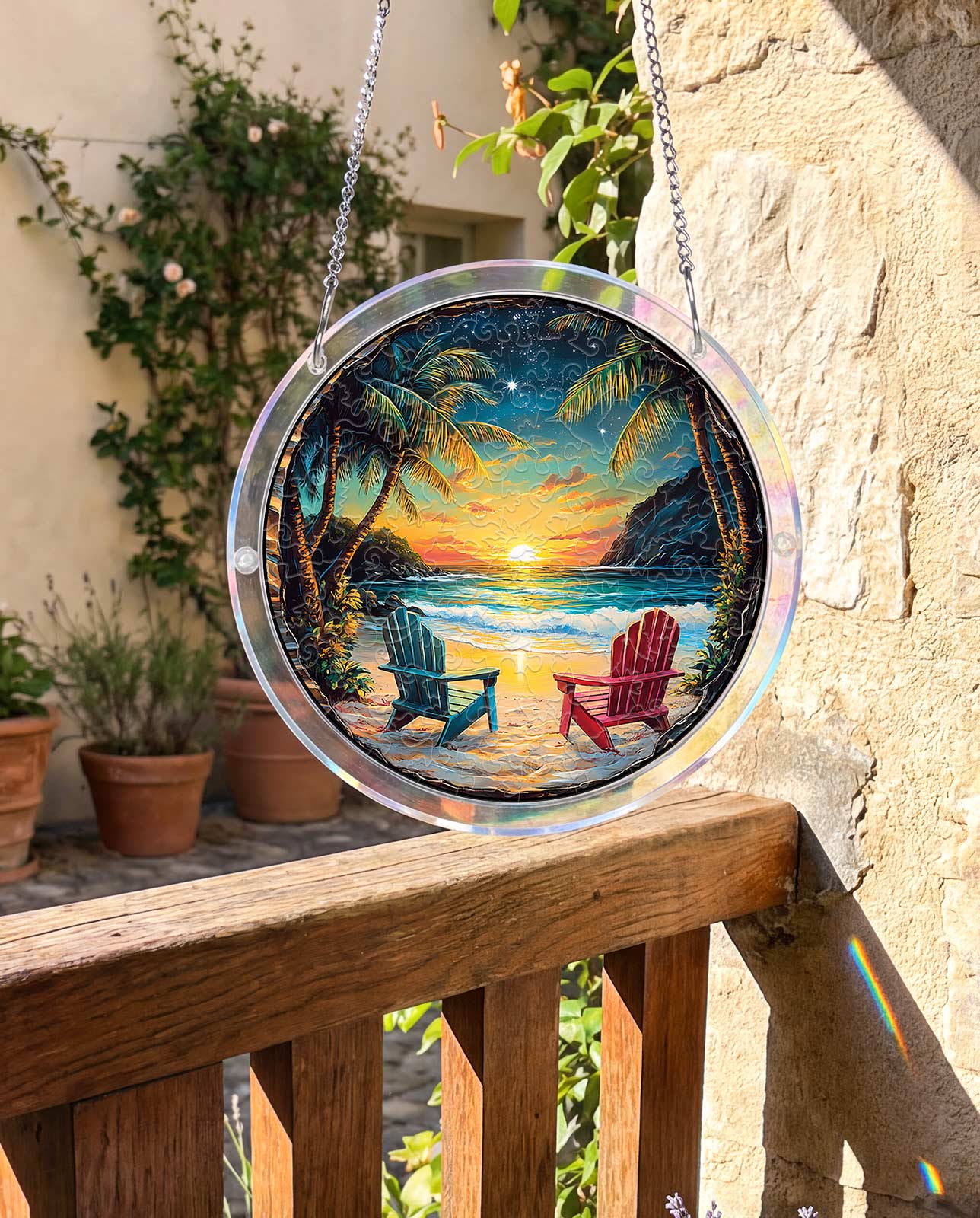 Acrylic Jigsaw Puzzle Suncatcher - Tropical Sunset
