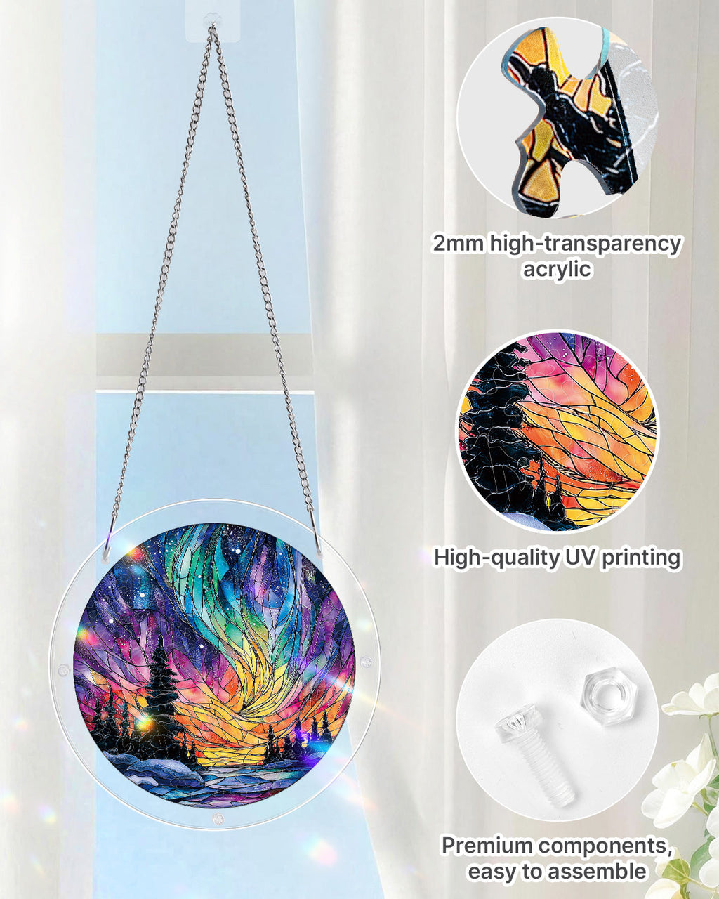 Snowy Aurora Night Light Suncatcher-Acrylic Window Art
