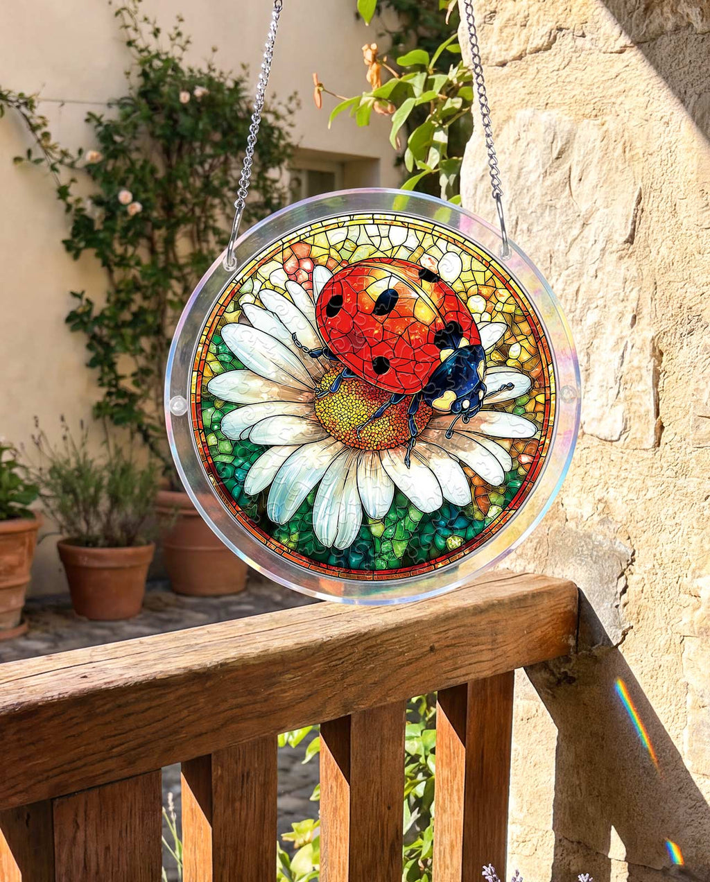 Acrylic Jigsaw Puzzle Suncatcher - Ladybug on Daisy