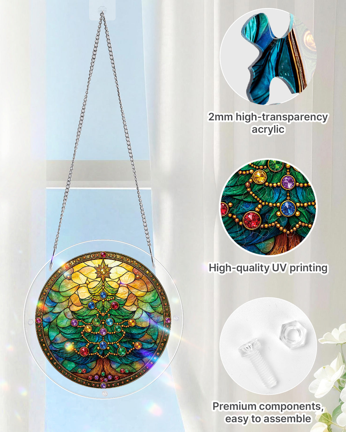 Jeweled Christmas Tree Light Suncatcher-Acrylic Window Art