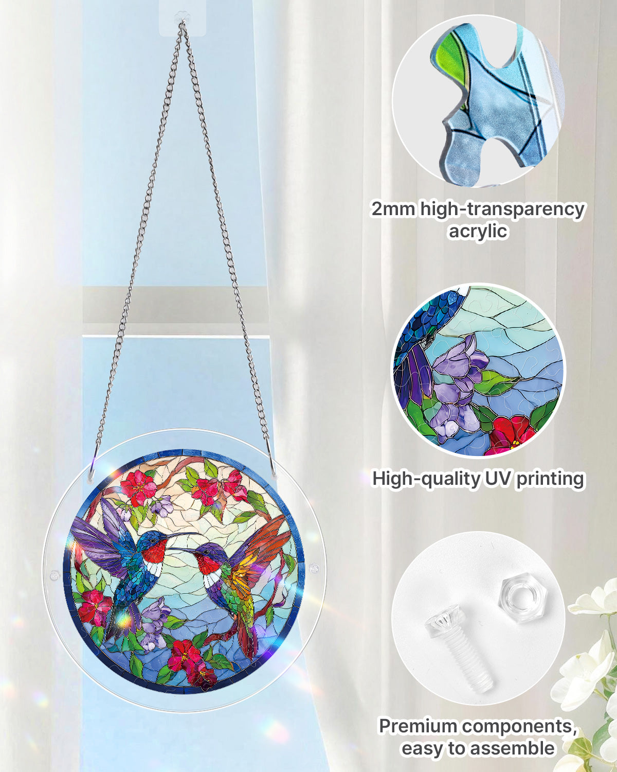 Hummingbird Bloomscape Light Suncatcher-Acrylic Window Art