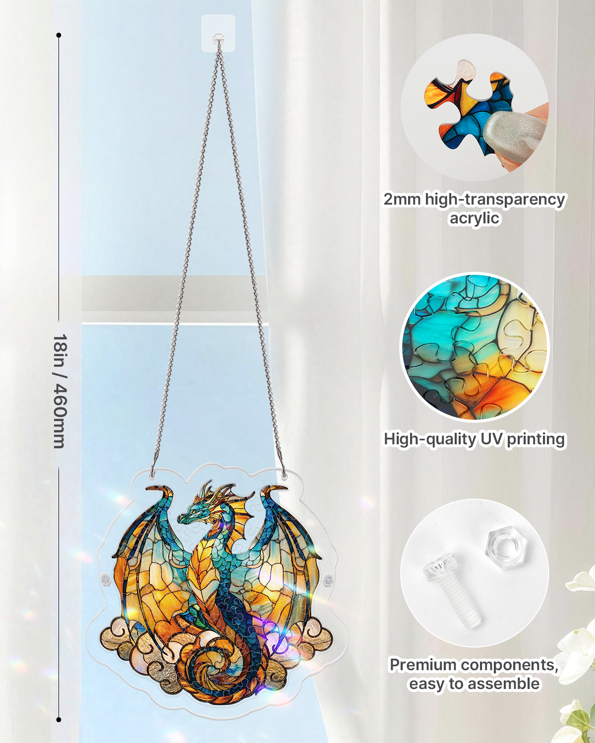 Acrylic Jigsaw Puzzle Suncatcher - Oceanfire Dragon