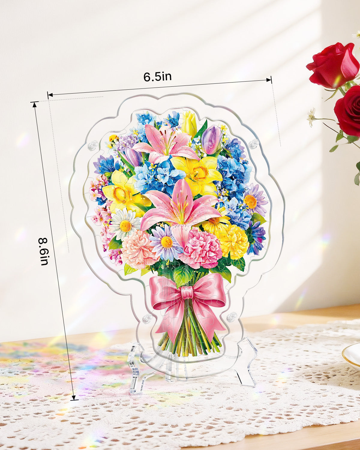 Acrylic Tabletop Suncatcher - Pink Lily & Daffodil Bouquet