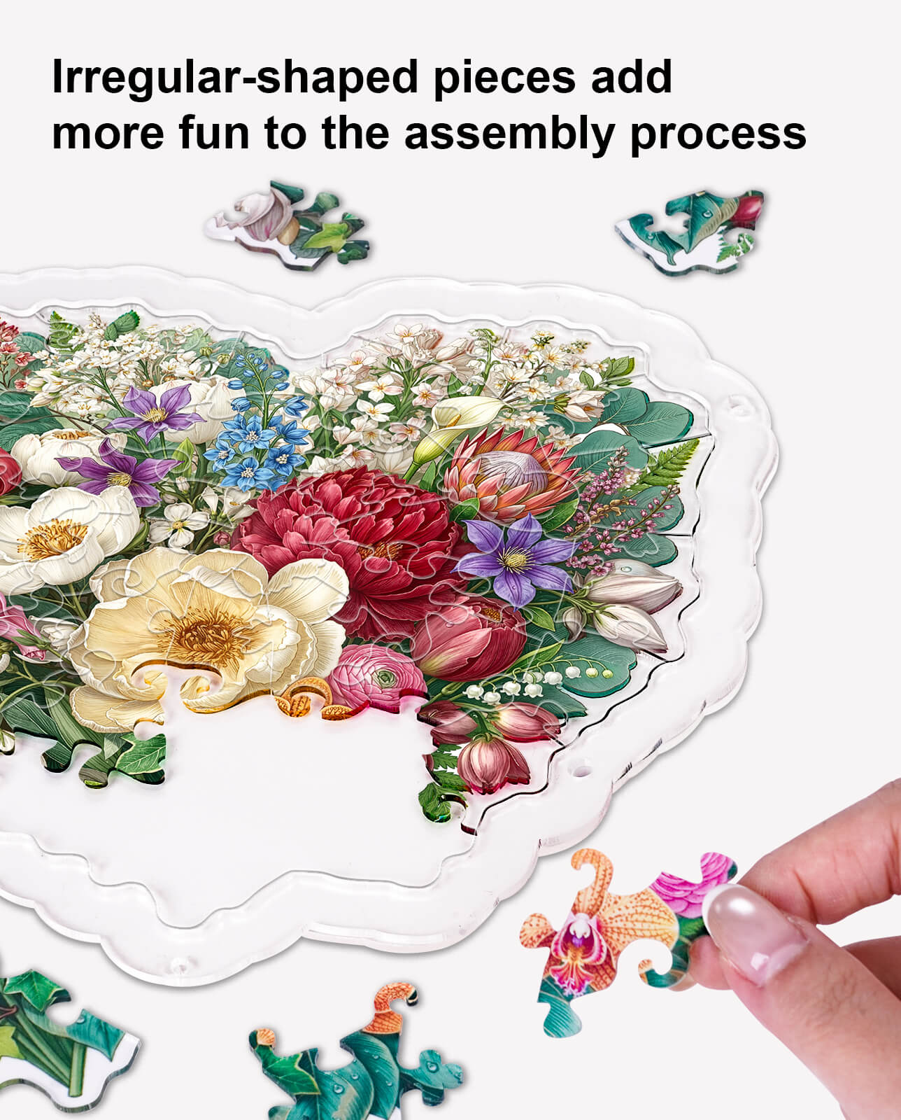 Acrylic Jigsaw Puzzle Suncatcher - Blush Garden Heart