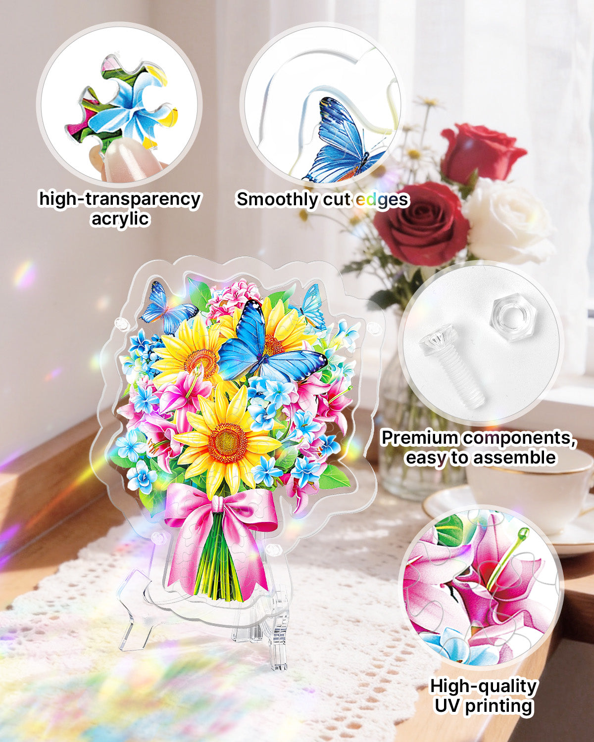 Acrylic Tabletop Suncatcher - Sunflower & Butterfly Bouquet