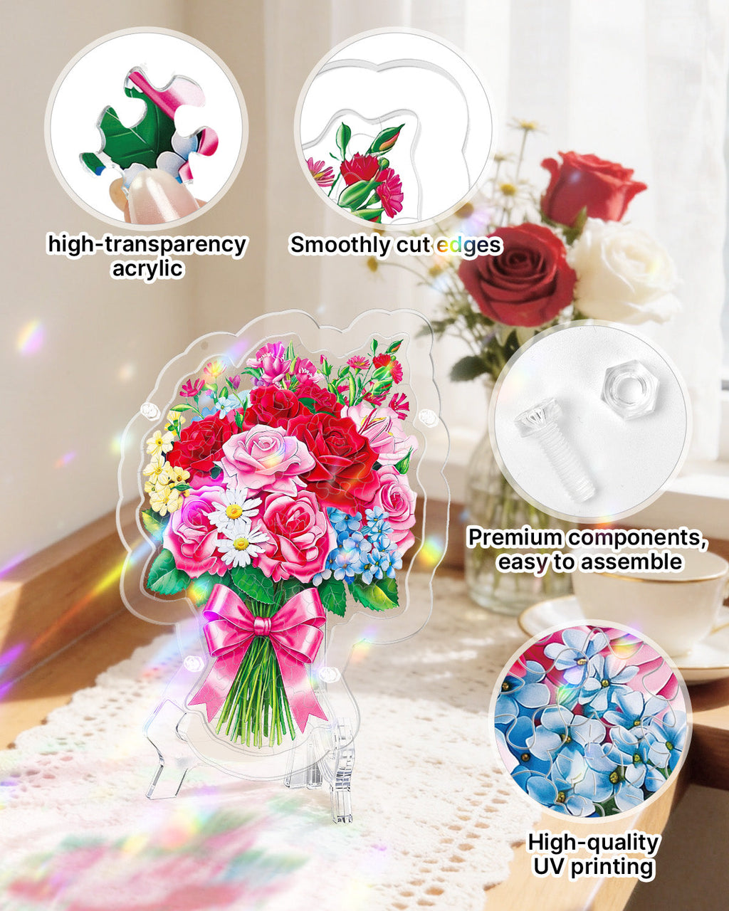 Acrylic Tabletop Suncatcher - Romantic Flower Bouquet