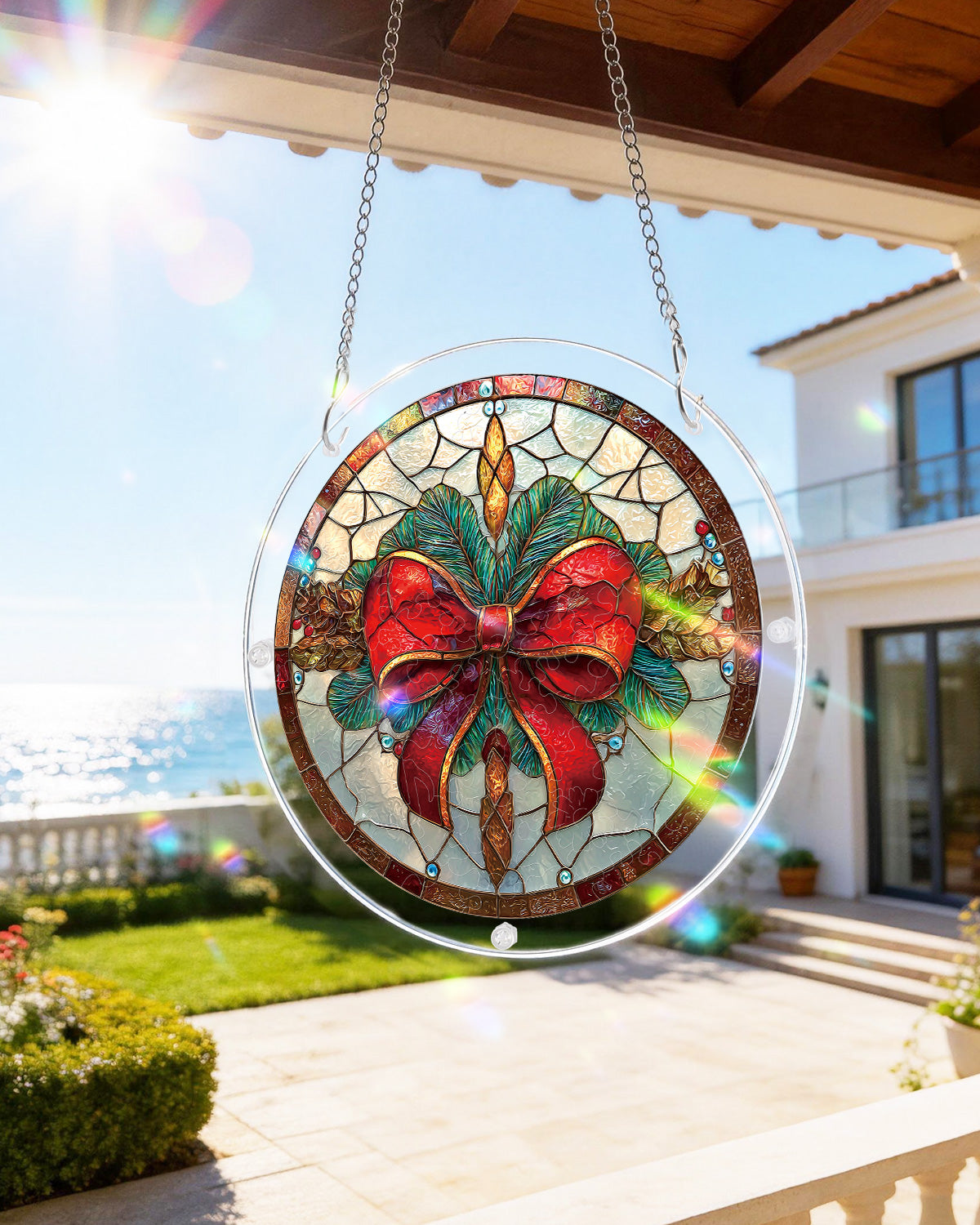 Christmas Bow Light Suncatcher-Acrylic Window Art