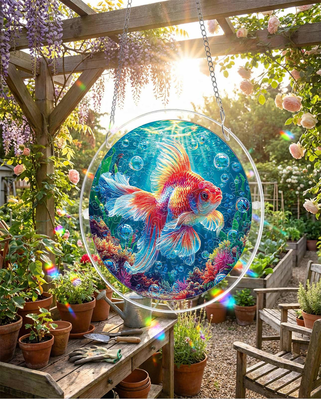 Acrylic Jigsaw Puzzle Suncatcher - Starflame Goldfish