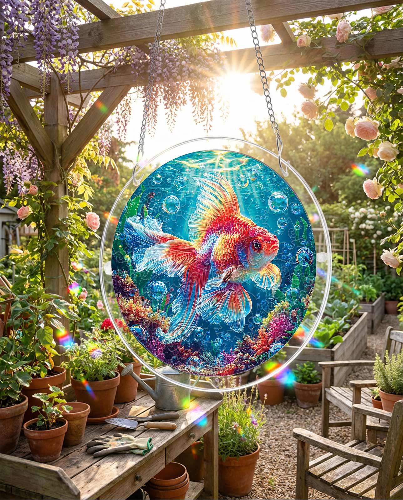 Acrylic Jigsaw Puzzle Suncatcher - Starflame Goldfish