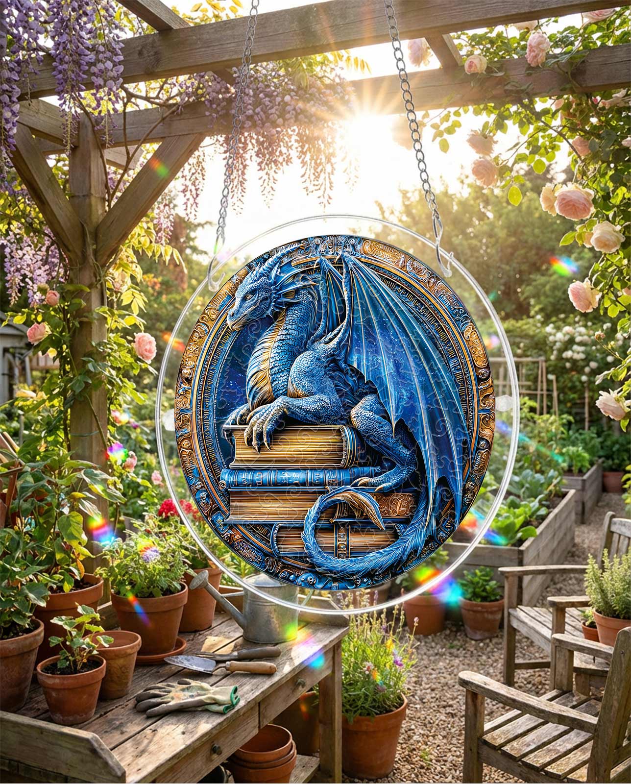 Acrylic Jigsaw Puzzle Suncatcher - Dragon Realm Library