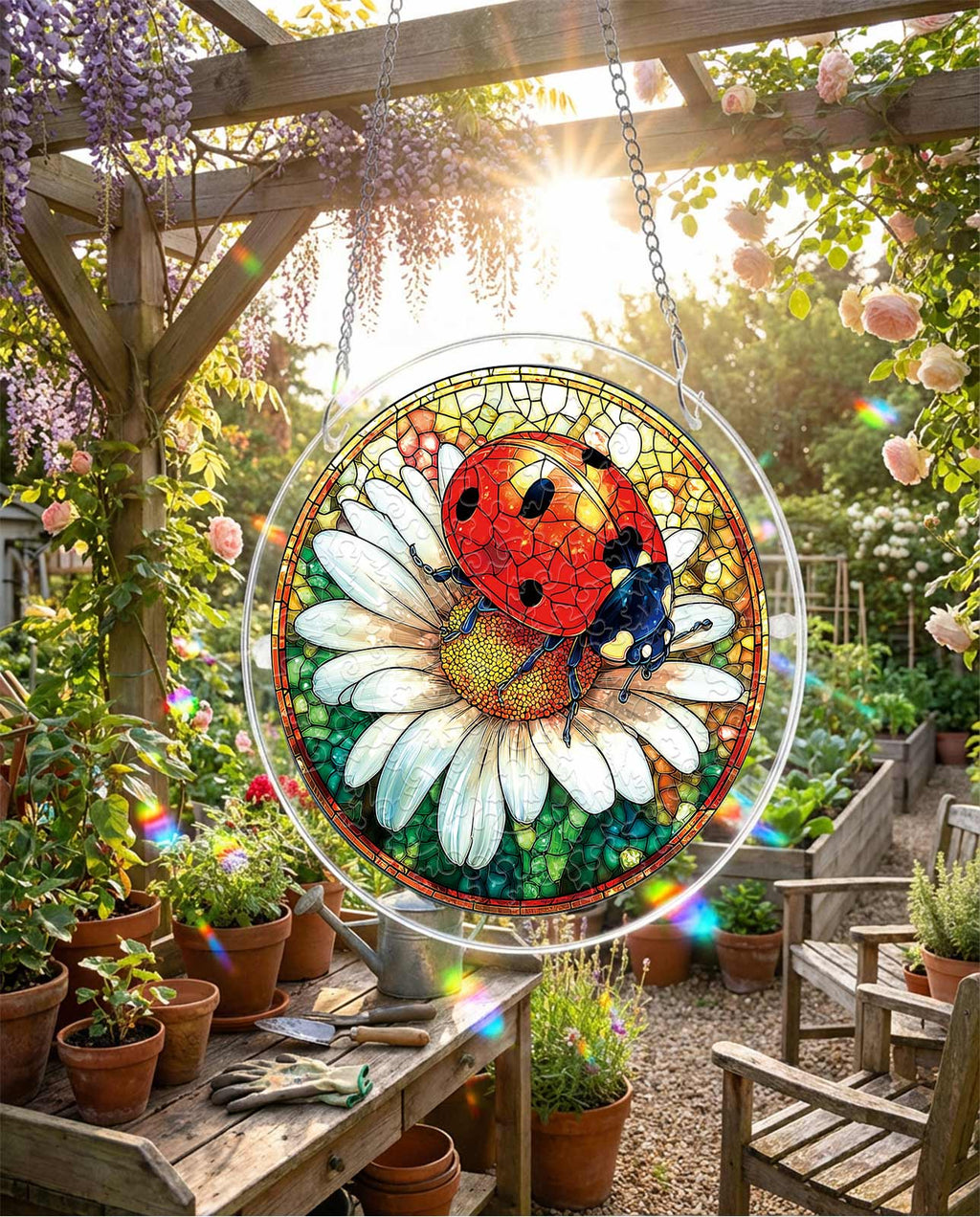 Acrylic Jigsaw Puzzle Suncatcher - Ladybug on Daisy