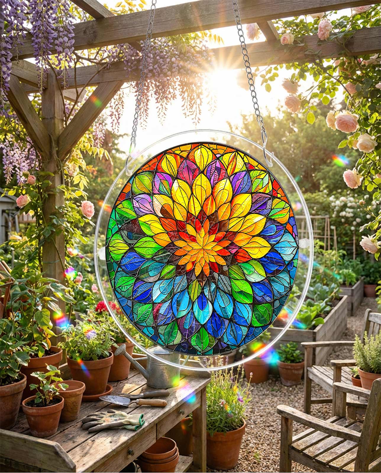 Acrylic Jigsaw Puzzle Suncatcher - Spectrum Bloom Mandala