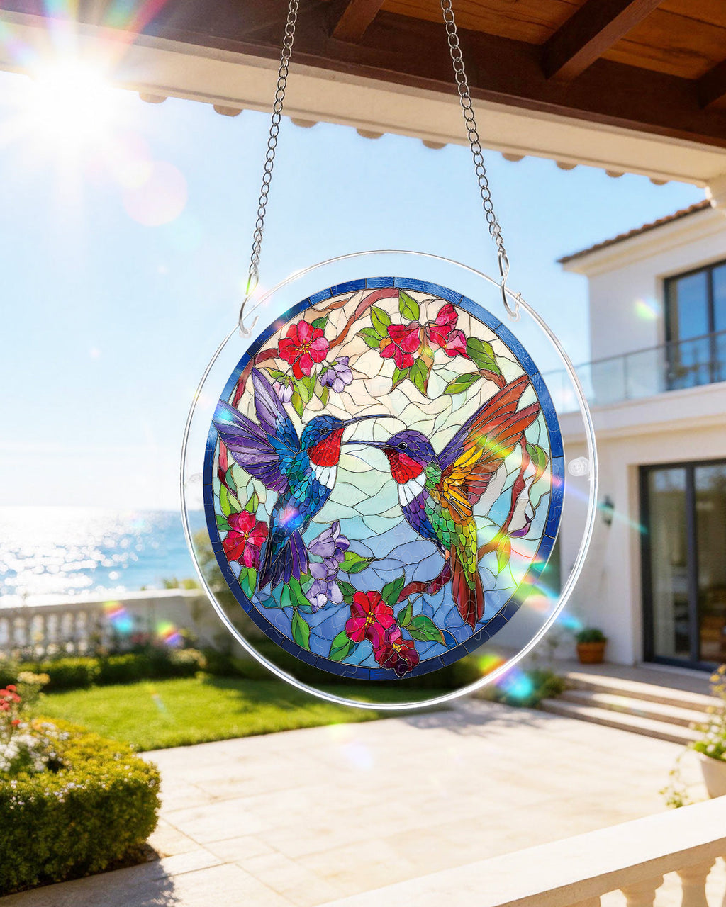 Hummingbird Bloomscape Light Suncatcher-Acrylic Window Art