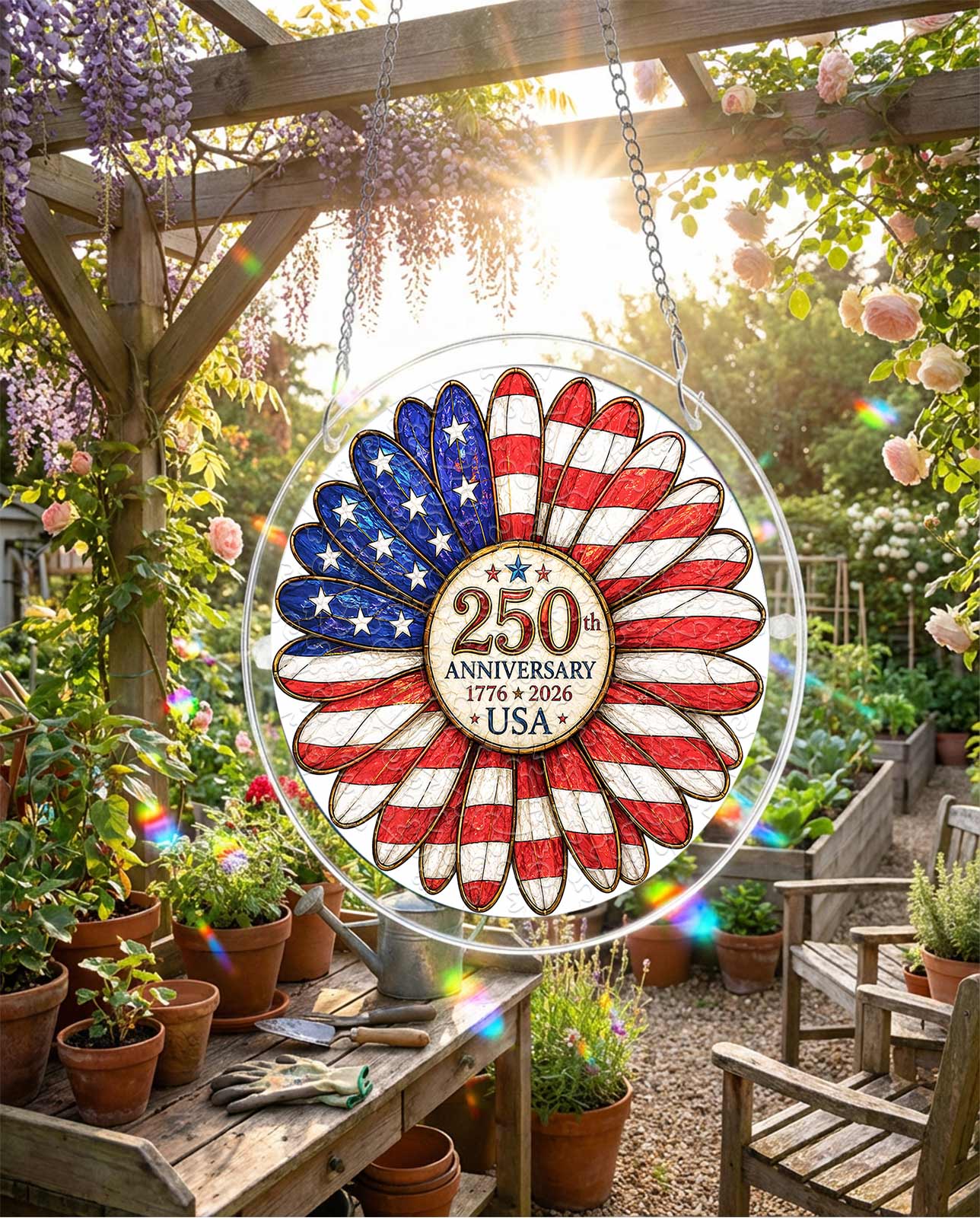 Acrylic Jigsaw Puzzle Suncatcher - Flag Flower