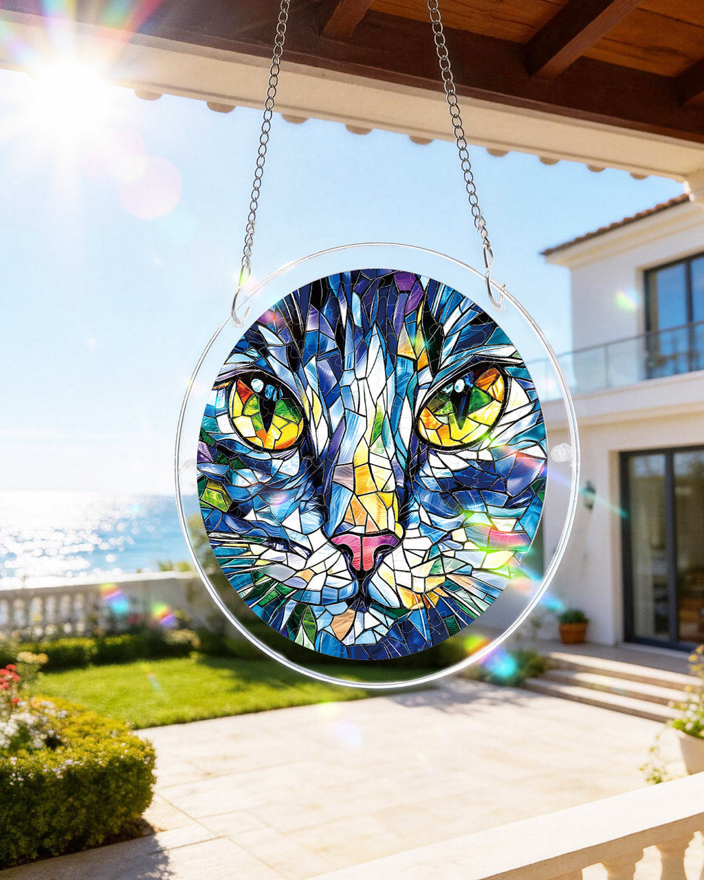 Mosaic Cat Light Suncatcher-Acrylic Window Art