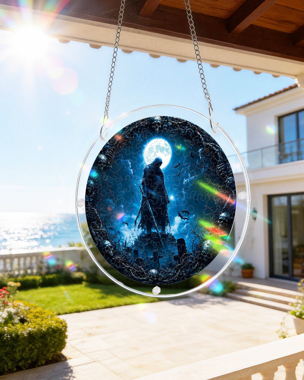 Moonlit Guardian Light Suncatcher-Acrylic Window Art