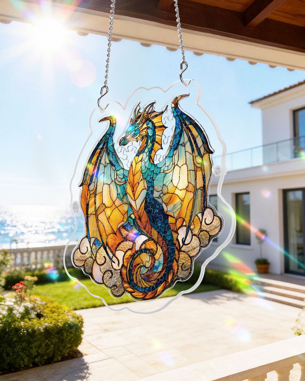 Acrylic Jigsaw Puzzle Suncatcher - Oceanfire Dragon