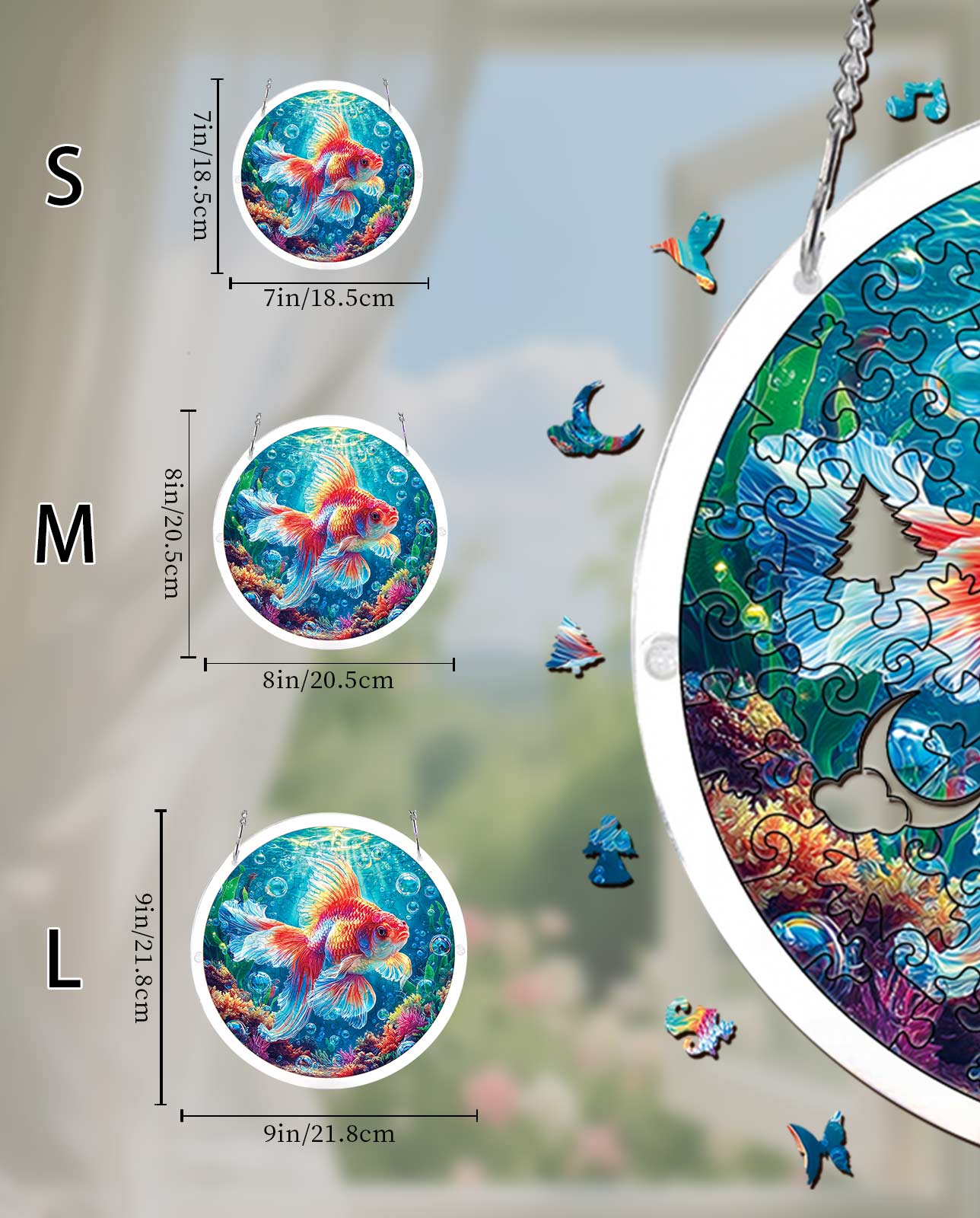 Acrylic Jigsaw Puzzle Suncatcher - Starflame Goldfish