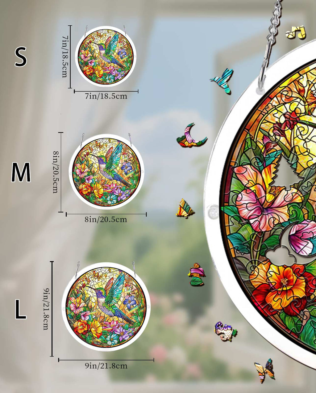 Acrylic Jigsaw Puzzle Suncatcher - Hummingbird Bloom
