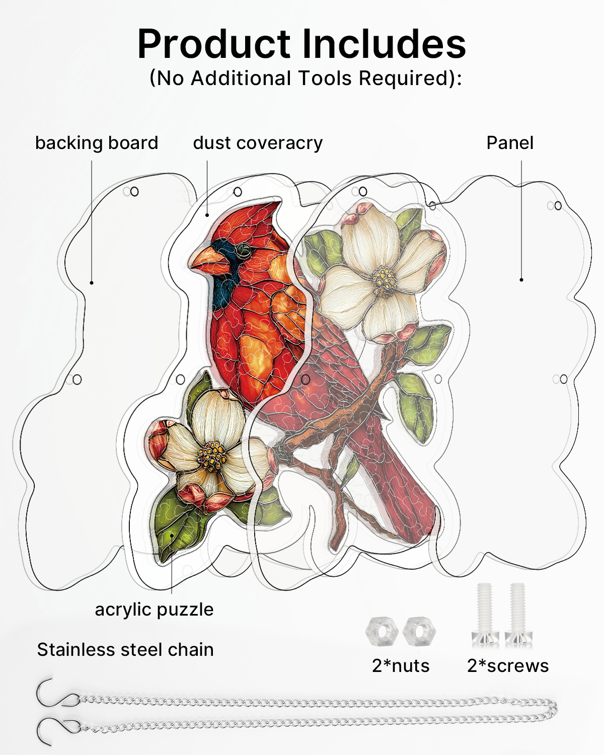 Acrylic Jigsaw Puzzle Suncatcher - Magnolia Cardinal