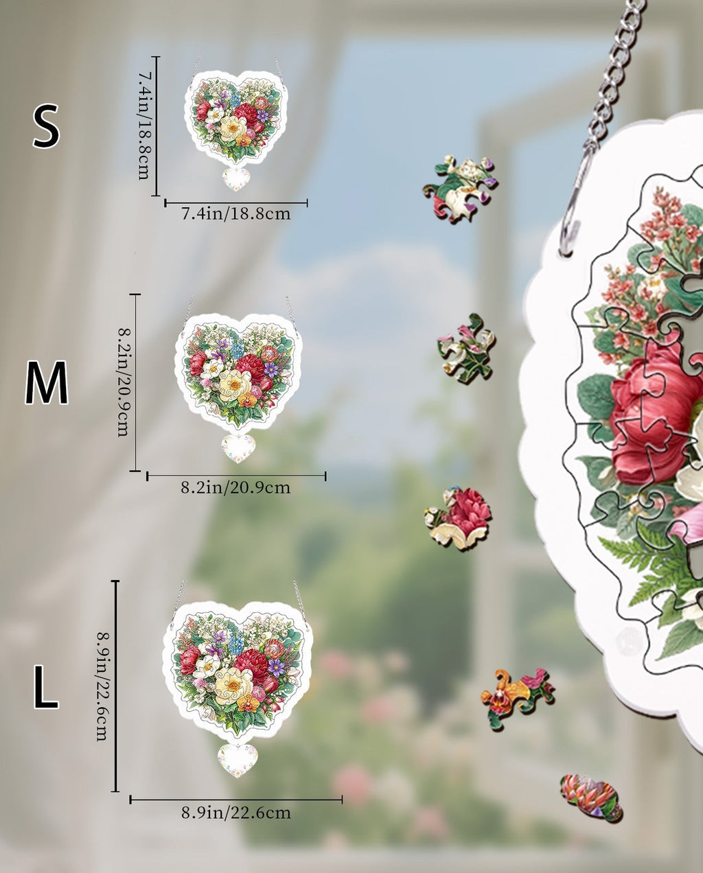 Acrylic Jigsaw Puzzle Suncatcher - Blush Garden Heart