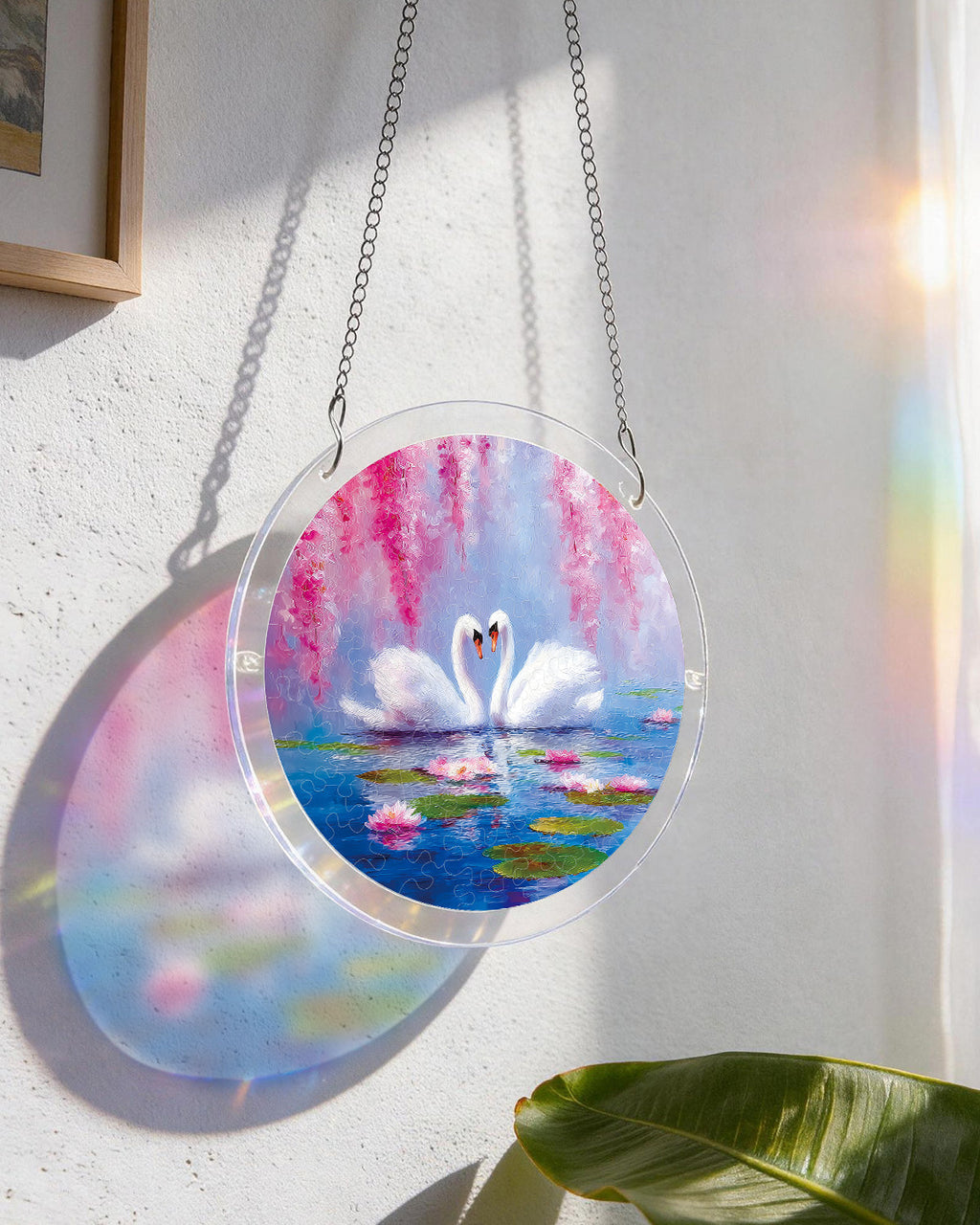 Swans in Blossom Lake Light Suncatcher-Acrylic Window Art