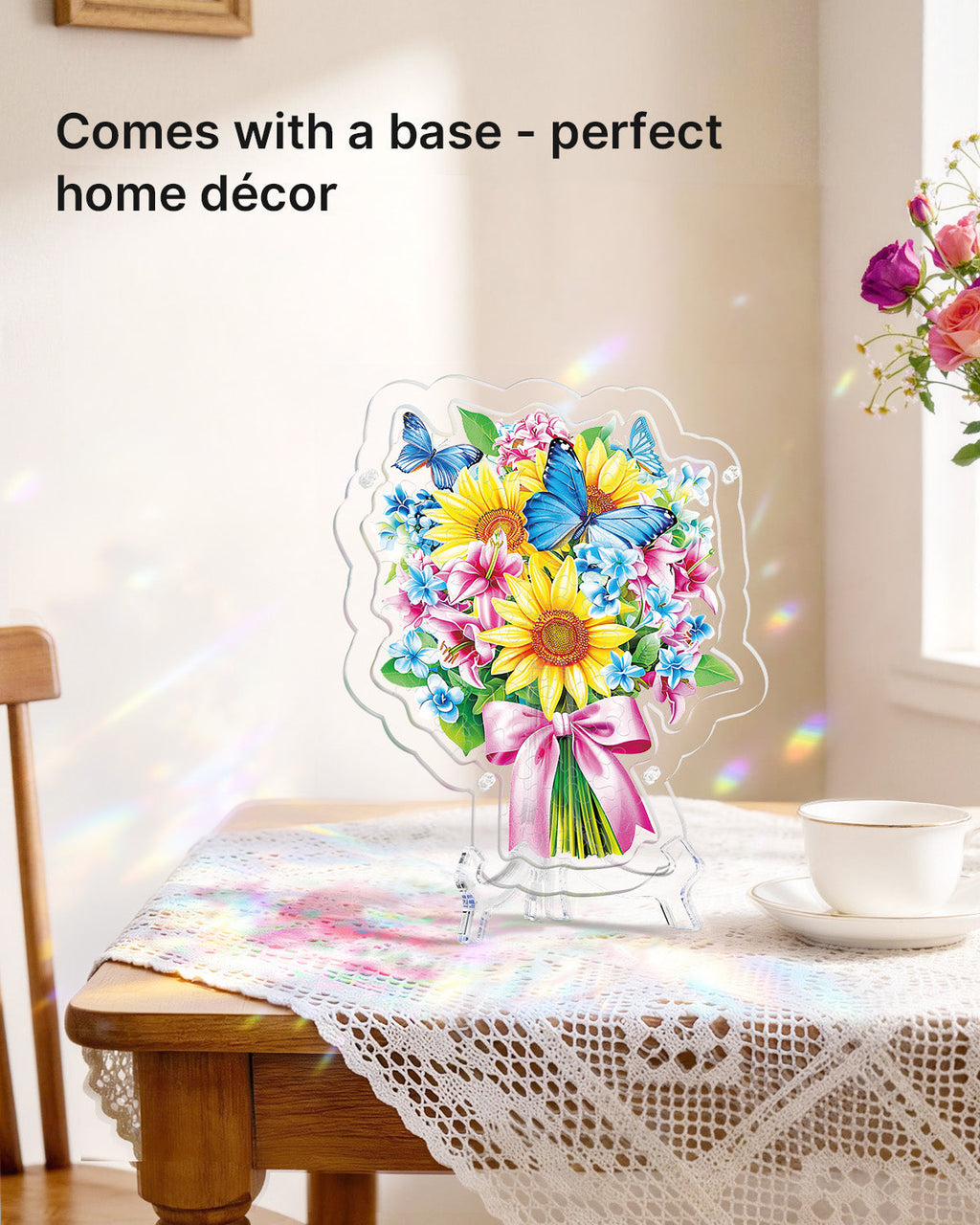 Acrylic Tabletop Suncatcher - Sunflower & Butterfly Bouquet