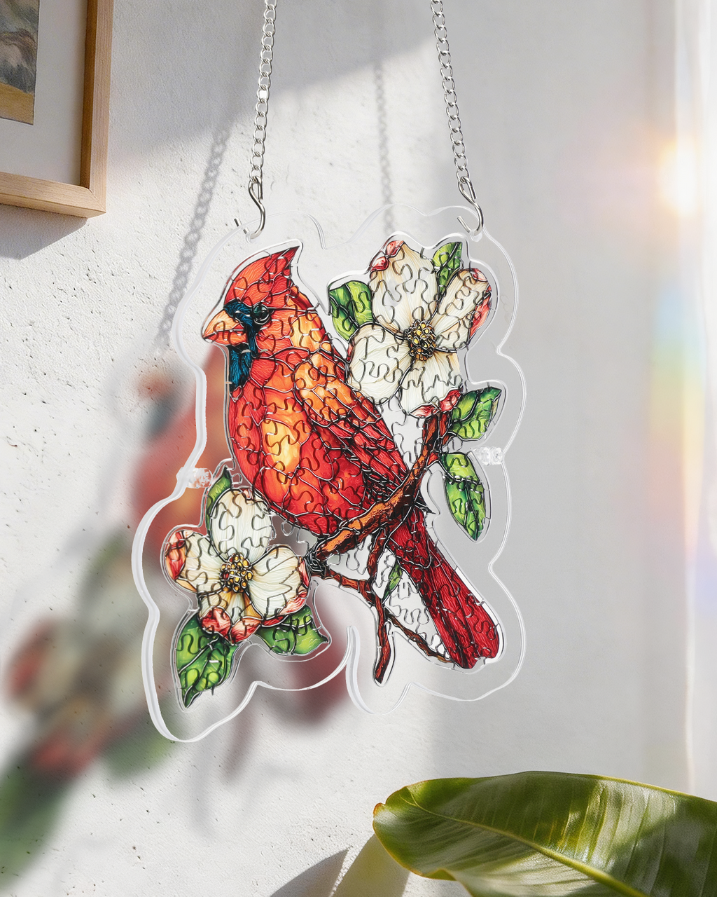 Acrylic Jigsaw Puzzle Suncatcher - Magnolia Cardinal