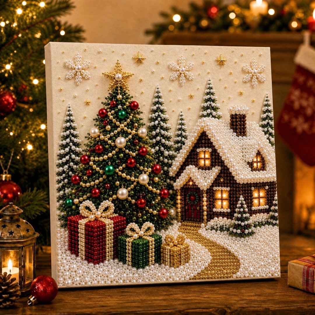 3D Pearl Christmas DIY Diamond Painting - Cozy Christmas Cottage