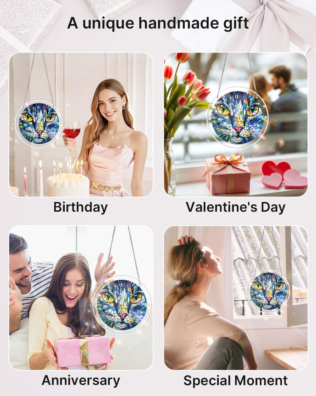 Mosaic Cat Light Suncatcher-Acrylic Window Art