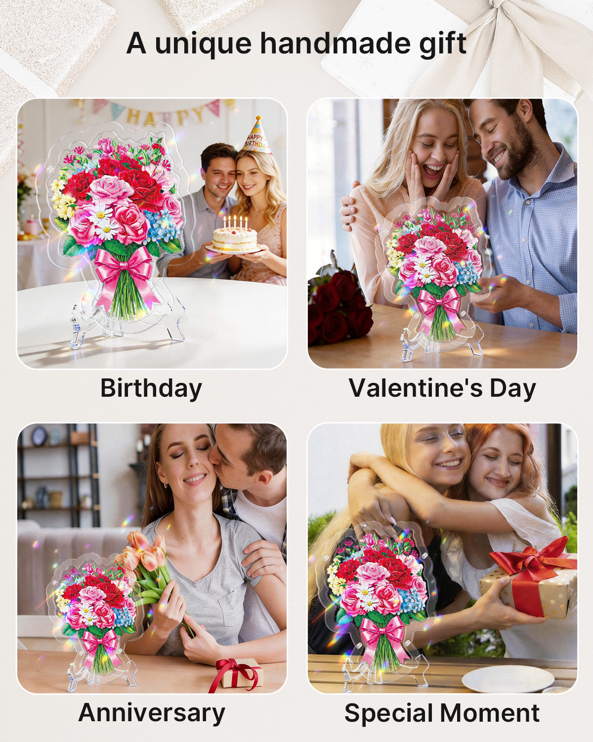 Acrylic Tabletop Suncatcher - Romantic Flower Bouquet