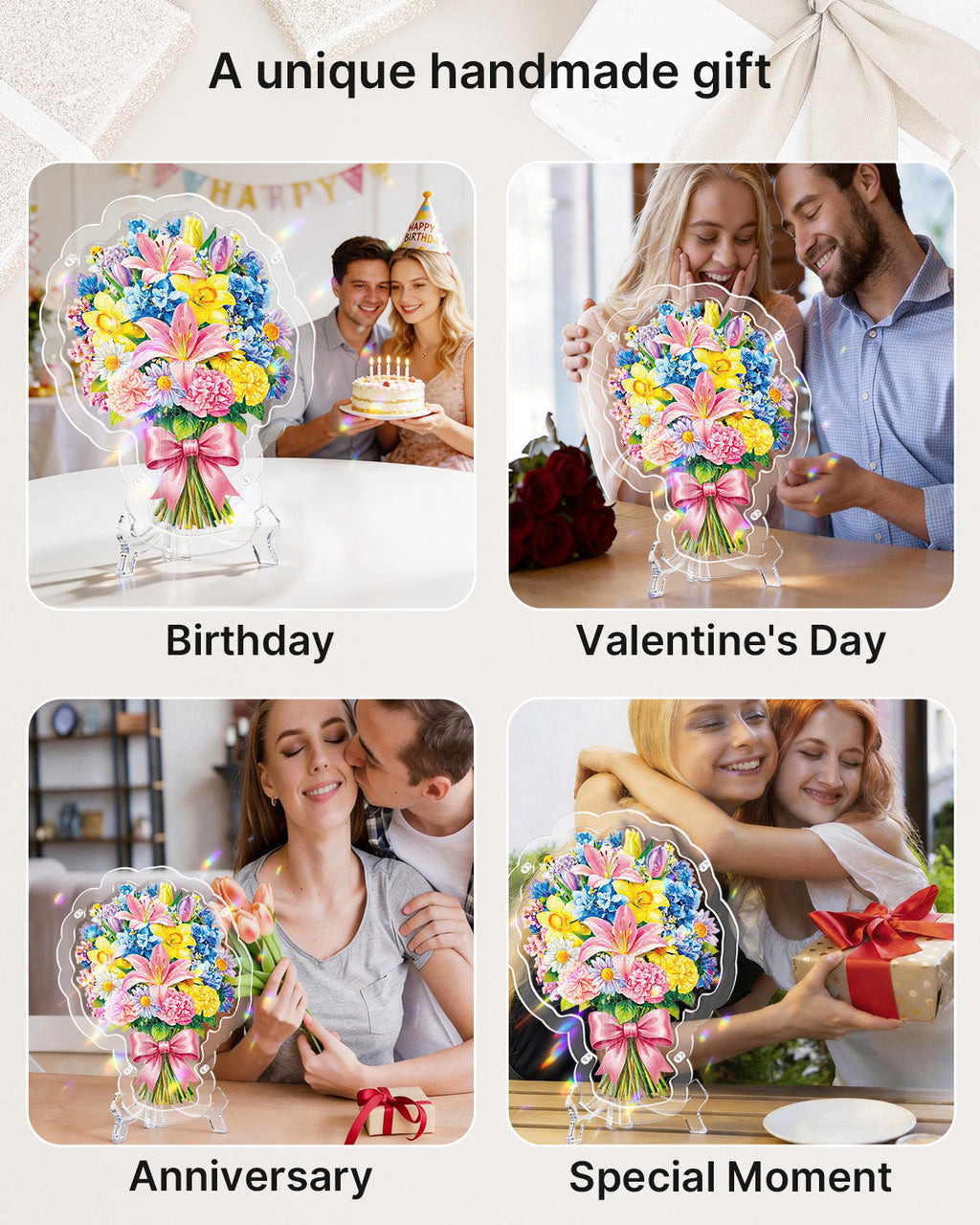 Acrylic Tabletop Suncatcher - Pink Lily & Daffodil Bouquet
