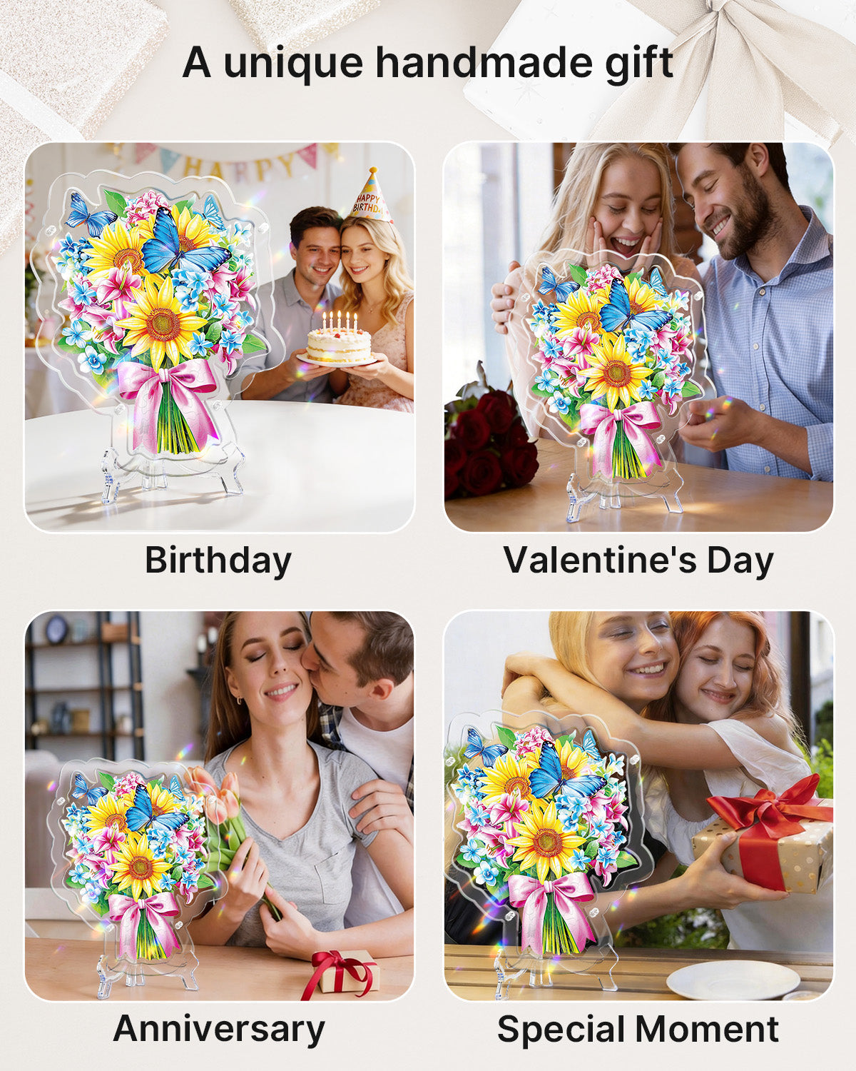 Acrylic Tabletop Suncatcher - Sunflower & Butterfly Bouquet